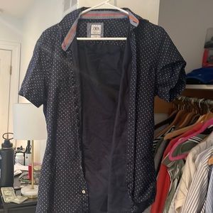 Casual navy blue short sleeve button up